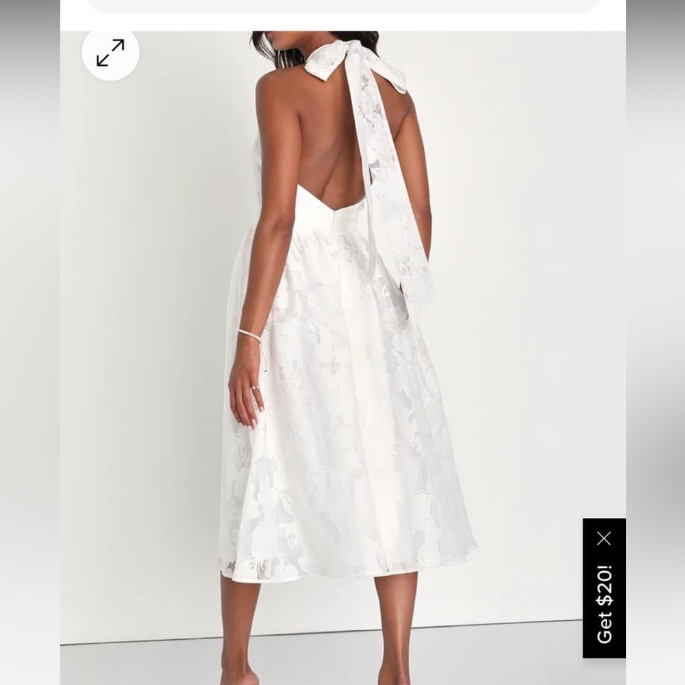 White Floral Burnout Halter Midi Dress